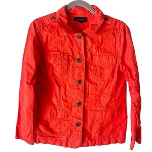 Talbots Jacket Women's Medium Red Orange 100% Cotton Cargo Button Front Pockets